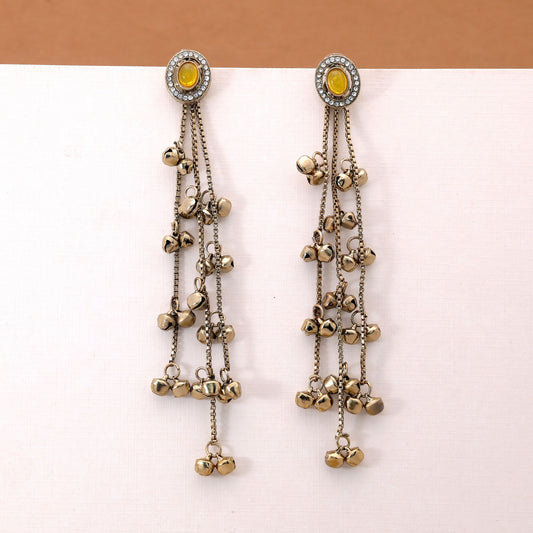 Yellow Color Long Kasmiri Earrings Crafted with Elegant Designer Ethnic Style