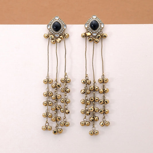 Black Color Long Kasmiri Earrings with Elegant Handmade Traditional Design