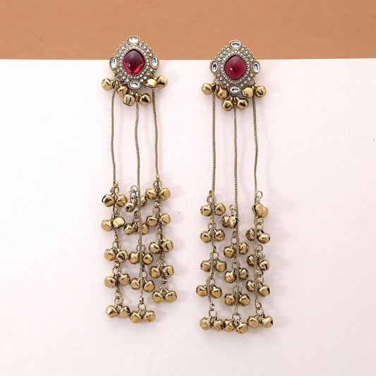 Red Color Long Kasmiri Earrings with Beautiful Handmade Festive Jewelry Design