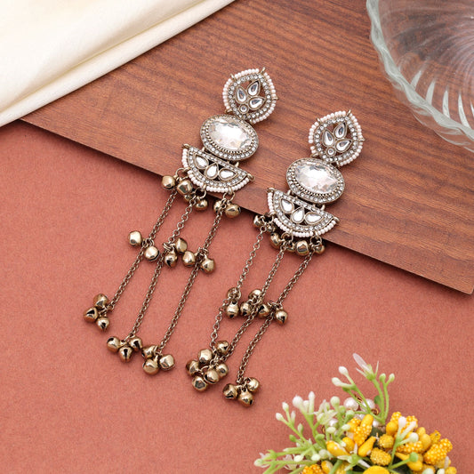 White Color Long Kasmiri Earrings with Stylish Traditional Jewelry Collection