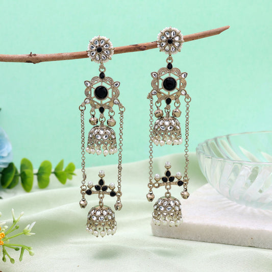 Black Color Long Kashmiri Earrings with Elegant Handmade Traditional Jewelry Design