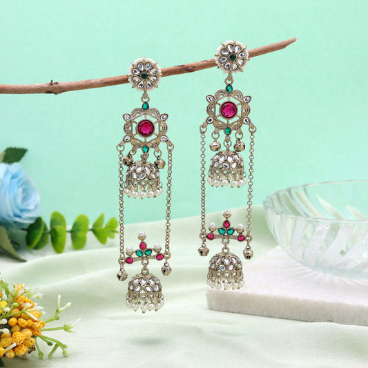 Rani Color Long Kashmiri Earrings with Beautiful Traditional Fashion Design