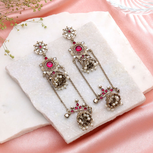 Rani Color Long Kashmiri Earrings with Elegant Traditional Handmade Jewelry Design