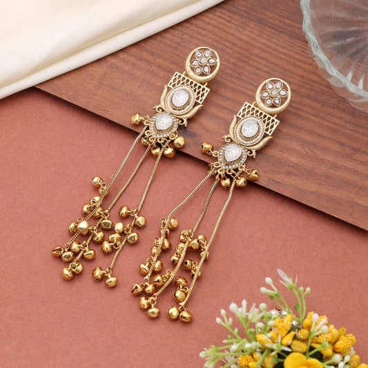 White Color Long Kashmiri Earrings with Premium Artistic Traditional Appeal