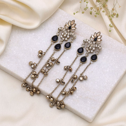 Black Color Long Kashmiri Earrings with Beautiful Festive Traditional Jewelry Finish