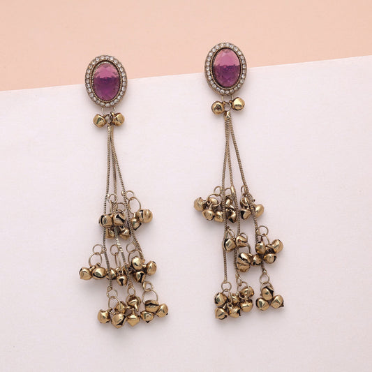 Purple Color Long Kashmiri Earrings Crafted for Elegant Ethnic Designer Look
