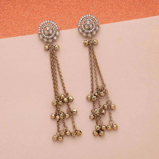 Gold Color Long Kashmiri Earrings Featuring Beautiful Royal Ethnic Jewelry Style