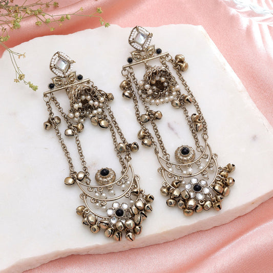 Black Color Long Kashmiri Earrings with Premium Ethnic Party Wear Appeal