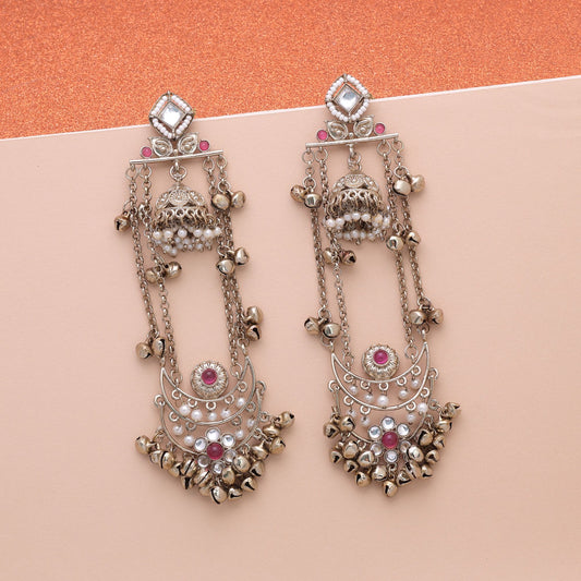Red Color Long Kashmiri Earrings with Elegant Traditional Fashion Design Appeal