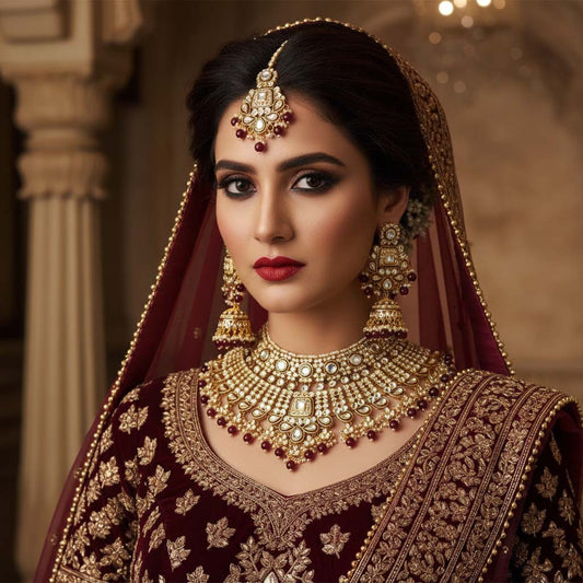 Hochwertiges kastanienbraunes Kundan-Halskettenset für elegante Anlässe