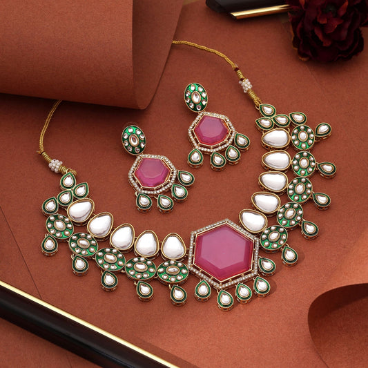 Exclusive Light Purple Color Kundan Necklace Set With Elegant Stones For Bridal Jewellery