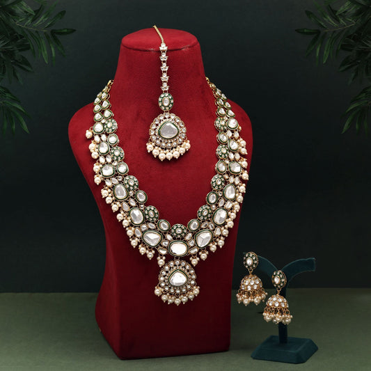 Elegant White Color Meena Work Kundan Necklace Set Designed For Wedding Jewelry Styling