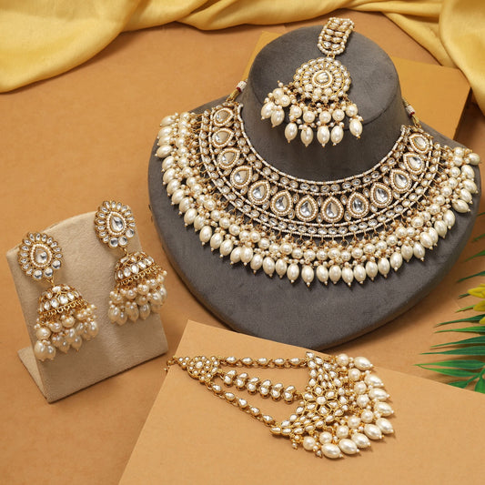 Gorgeous White Color Kundan Necklace Set For Brides And Festive Indian Jewellery