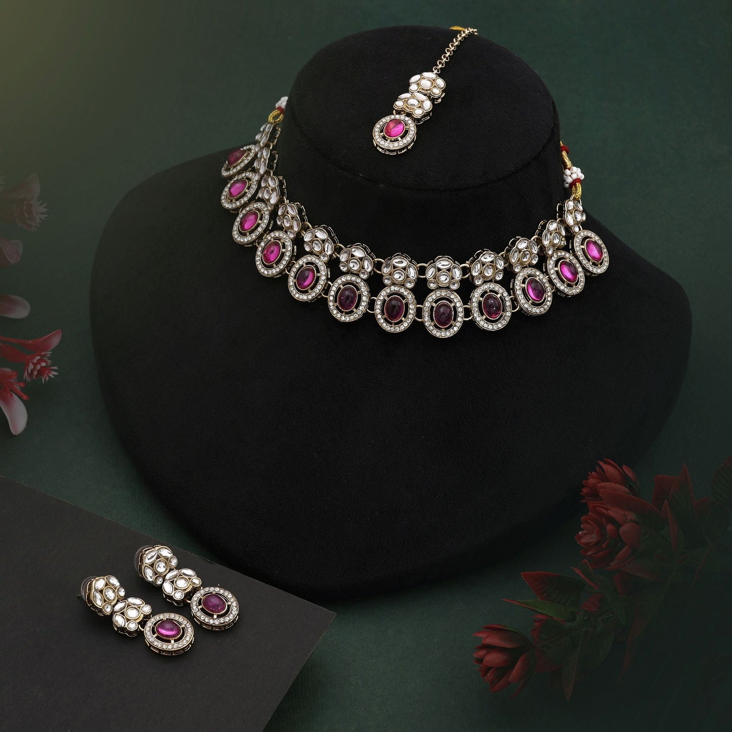 Designer Rani Color Kundan Necklace Set For Traditional Wedding And Party Looks