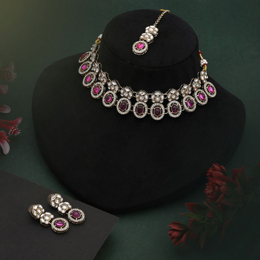 Designer Rani Color Kundan Necklace Set For Traditional Wedding And Party Looks