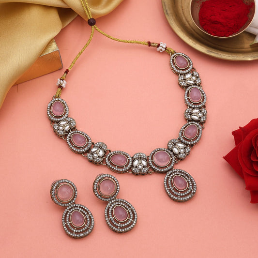 Royal Purple Color Kundan Necklace Set With Polished Stones For Party Occasions