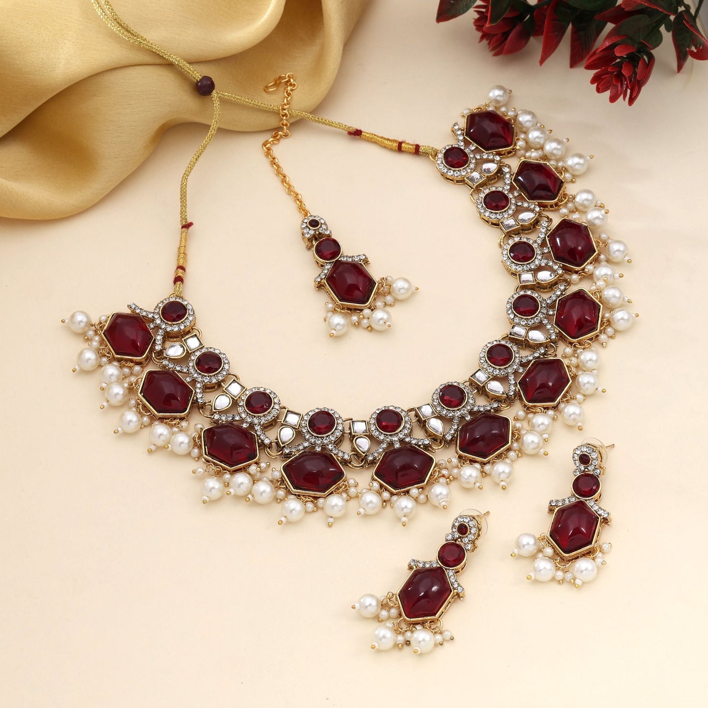 Royal Purple Color Kundan Necklace Set Perfect For Traditional Occasions