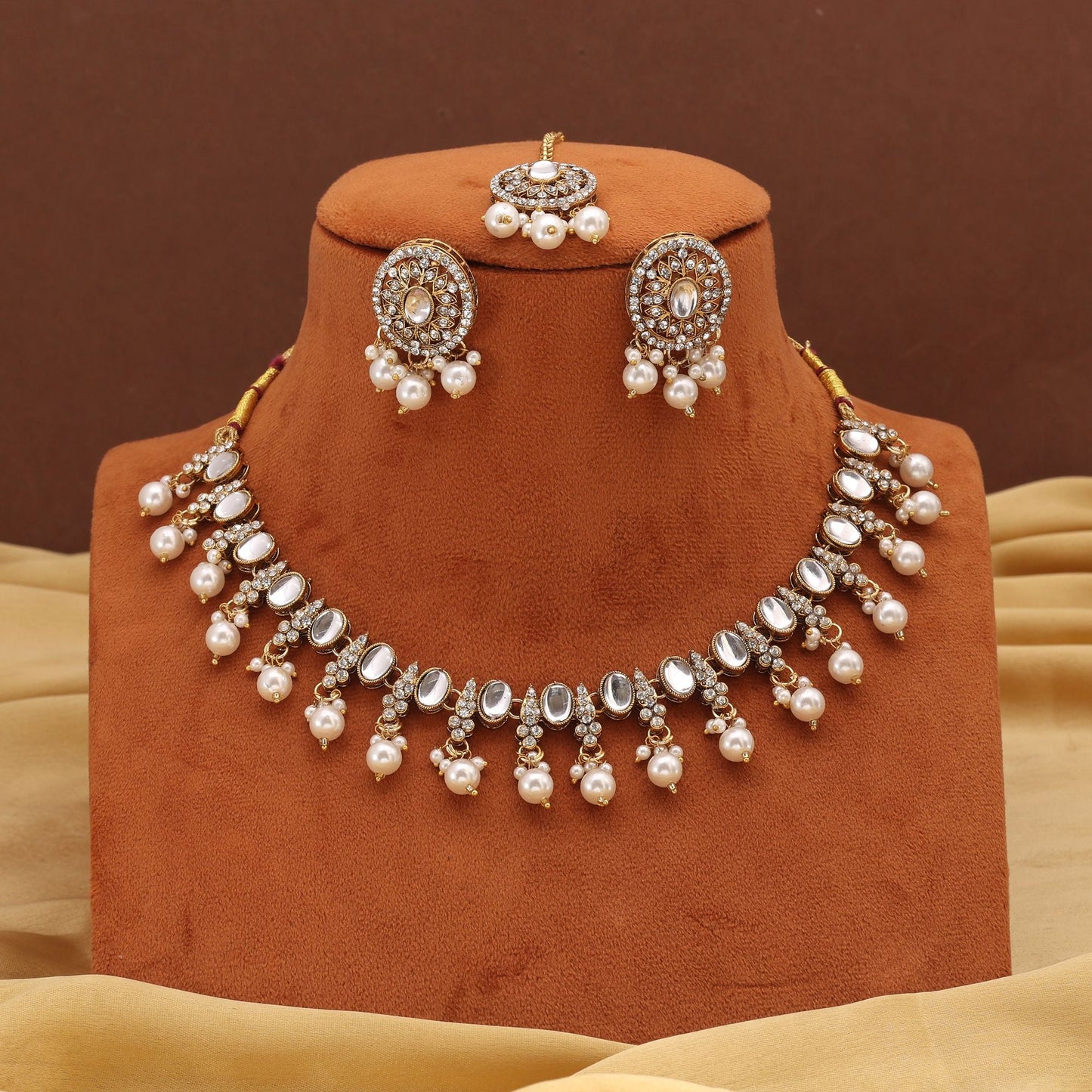Classy White Color Kundan Necklace Set For Elegant Festive Occasions