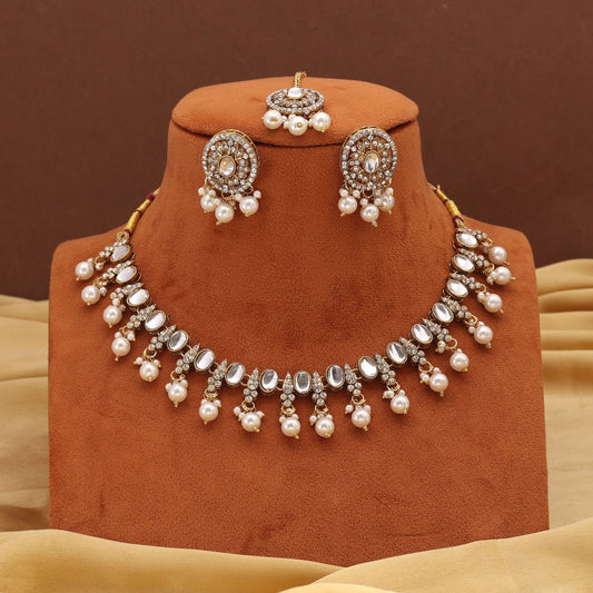 Classy White Color Kundan Necklace Set For Elegant Festive Occasions