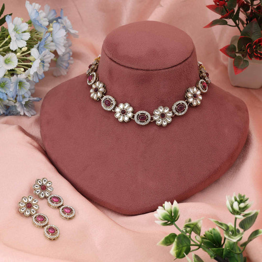 Striking Magenta Color Kundan Necklace Set Designed To Highlight Your Festive Charm