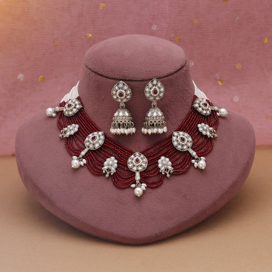 Maroon Color Kundan Necklace Set Featuring Heritage Inspired Festive Design