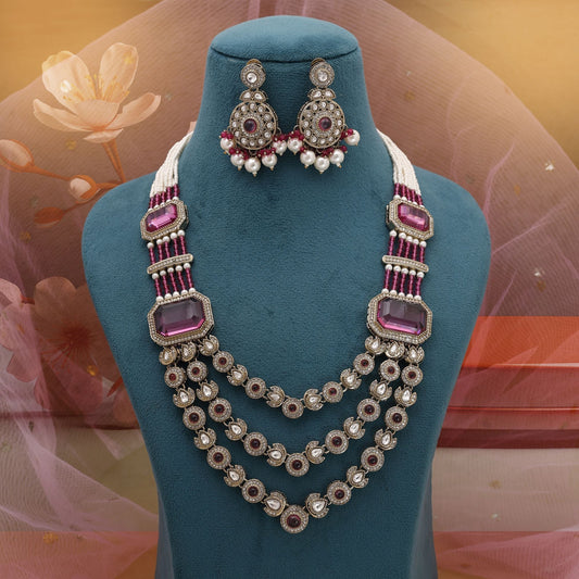 Rani Color Kundan Necklace Set With Royal Bridal Glow