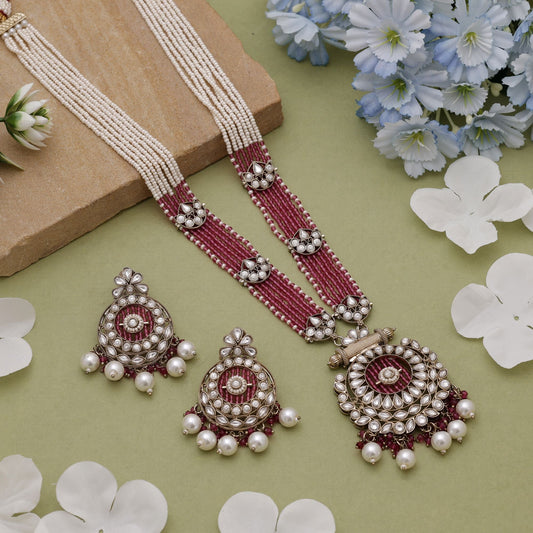 Magenta Color Kundan Necklace Set With Luxurious Ethnic Finish