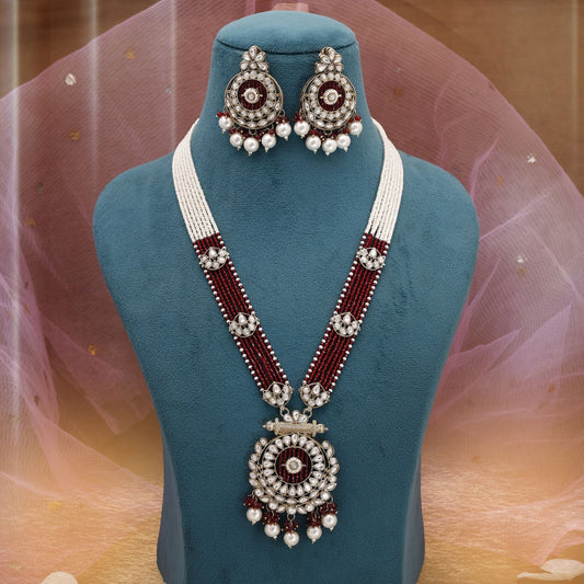Maroon Color Kundan Necklace Set Inspired By Heritage Designs