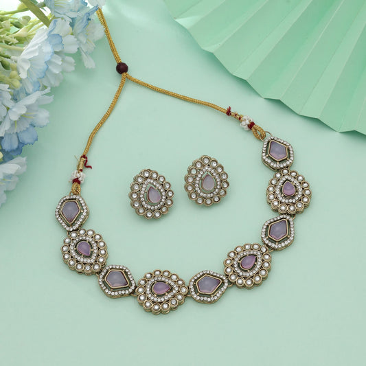 Light Purple Color Kundan Necklace Set Soft Elegant Traditional Jewelry With Unique Style