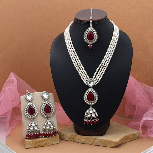 Leuchtend rote Kundan-Halskette, königliche Brautkollektion