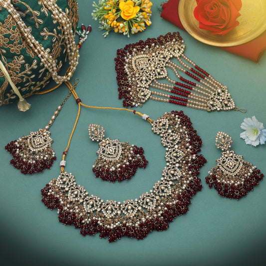Graceful Maroon Color Kundan Necklace Set For Women Traditional Party Wear