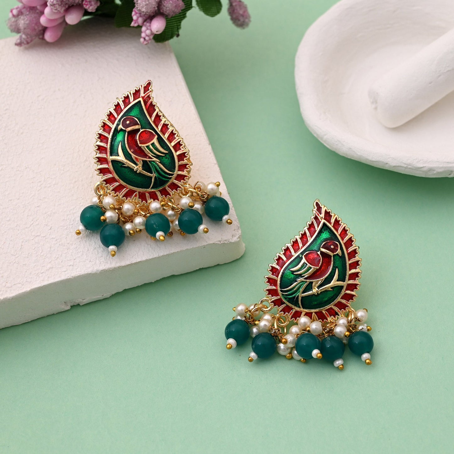 Classic Green Color Meenakari Earrings Perfect For Festive Wear And Daily Outfits