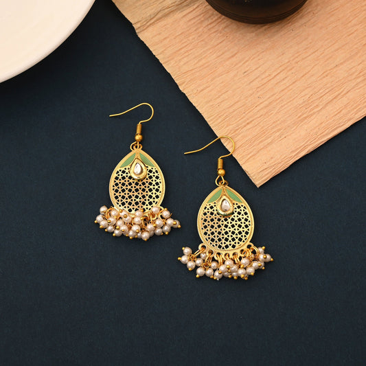 Elegant Pista Green Color Meenakari Earrings With Exquisite Handcrafted Enamel Work Design