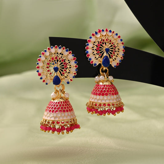 Gorgeous Rani Color Meenakari Earrings Crafted For Bridal Wear And Festive Occasions