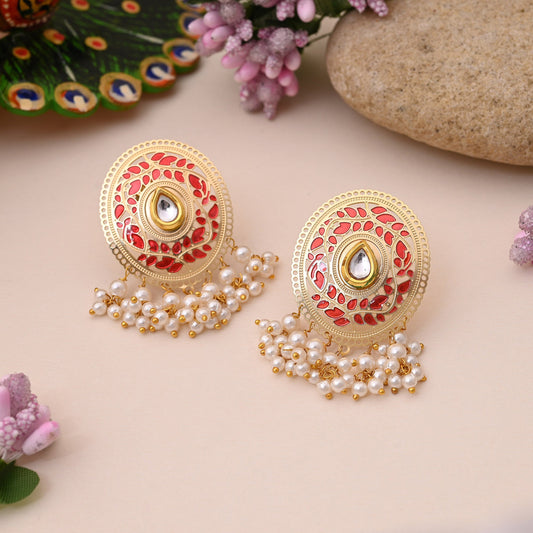 Stylish Red Color Meenakari Earrings Crafted For Women’S Ethnic And Festive Jewelry Styling