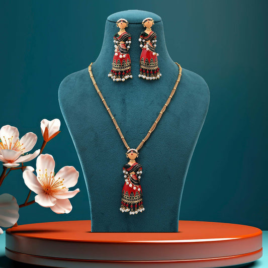 Artistic Maroon & Black Color Bani Thani Handpainted Meenakari Necklace Set
