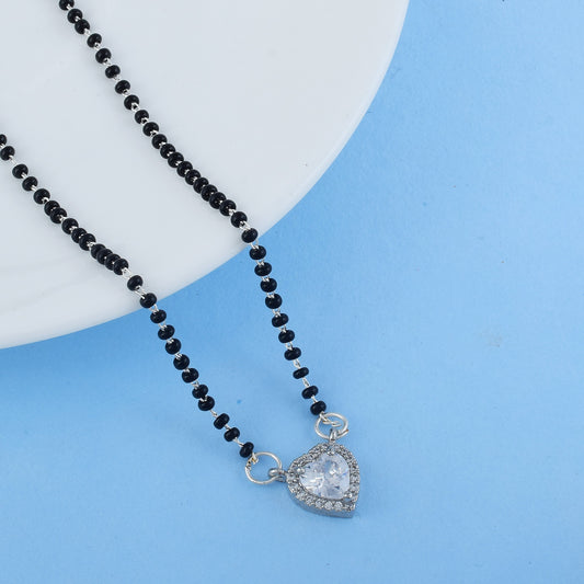 Silver Color American Diamond Mangalsutra With Shimmering Bead Work