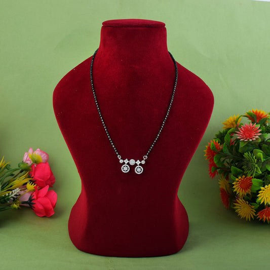 Silver Color American Diamond Mangalsutra With Elegant Slimline Chain Pattern