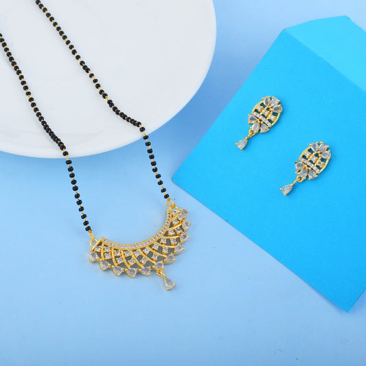 Gold Color American Diamond Mangalsutra With Fancy Central Pendant Style