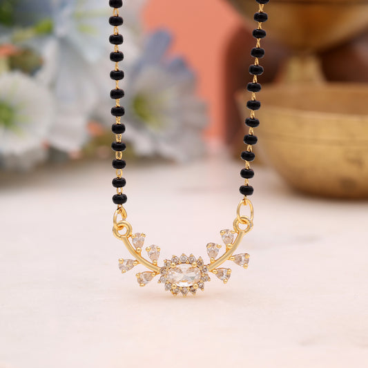Classic Metallic Gold Color American Diamond Mangalsutra For Traditional Daily Indian Wear
