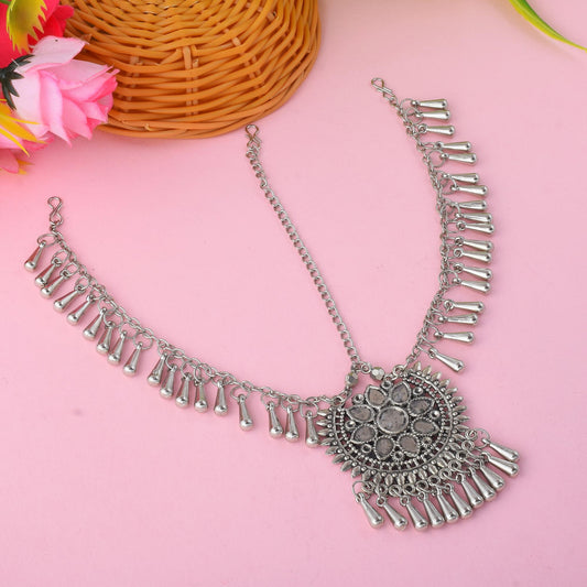 Statement Silver Color Oxidised Matha Patti With Classic Indian Bridal Style