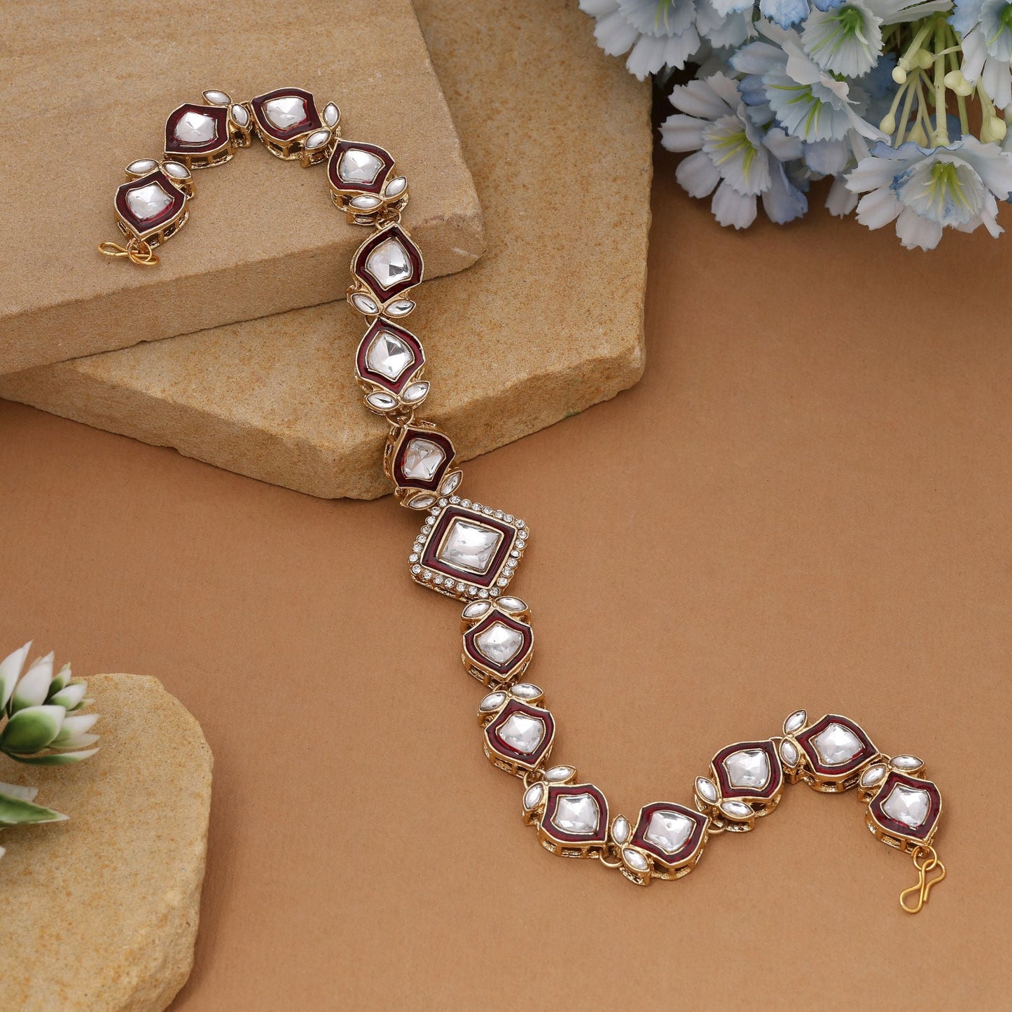 Maroon Color Kundan Matha Patti Designed For Traditional Bridal And Festive Wear