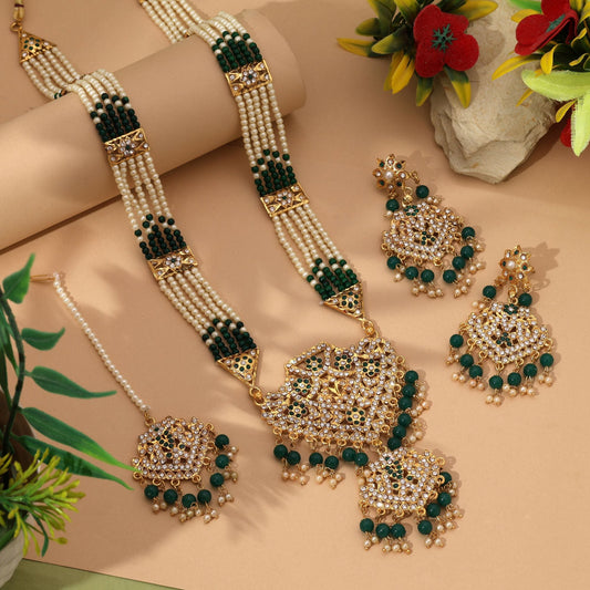 Gorgeous Green Color Rajputi Jewellery Rani Haar Perfect For Wedding And Festive Occasions