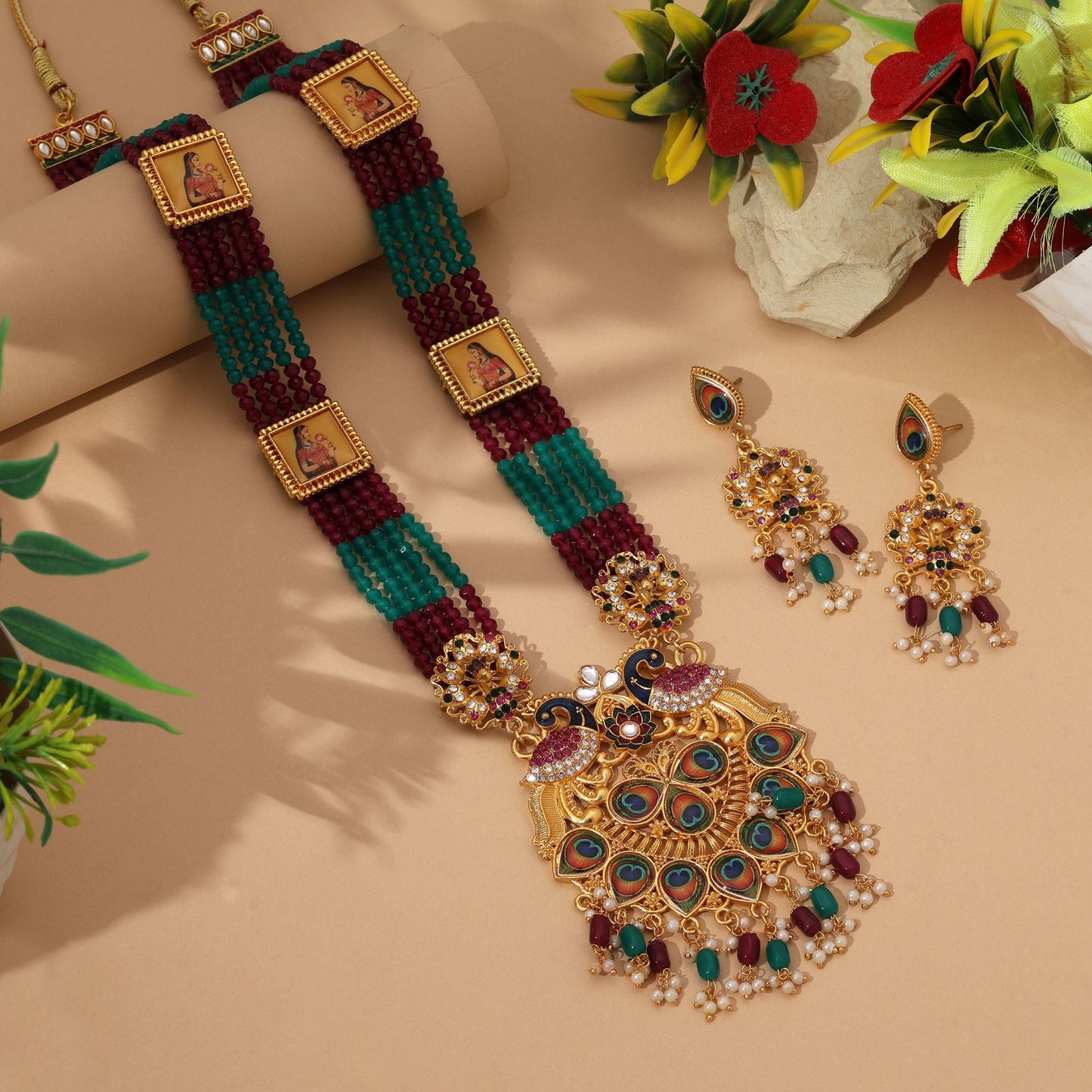 Unique Multi Color Peacock Feather Rajputi Jewellery Rani Haar With Royal Ethnic Bridal Design