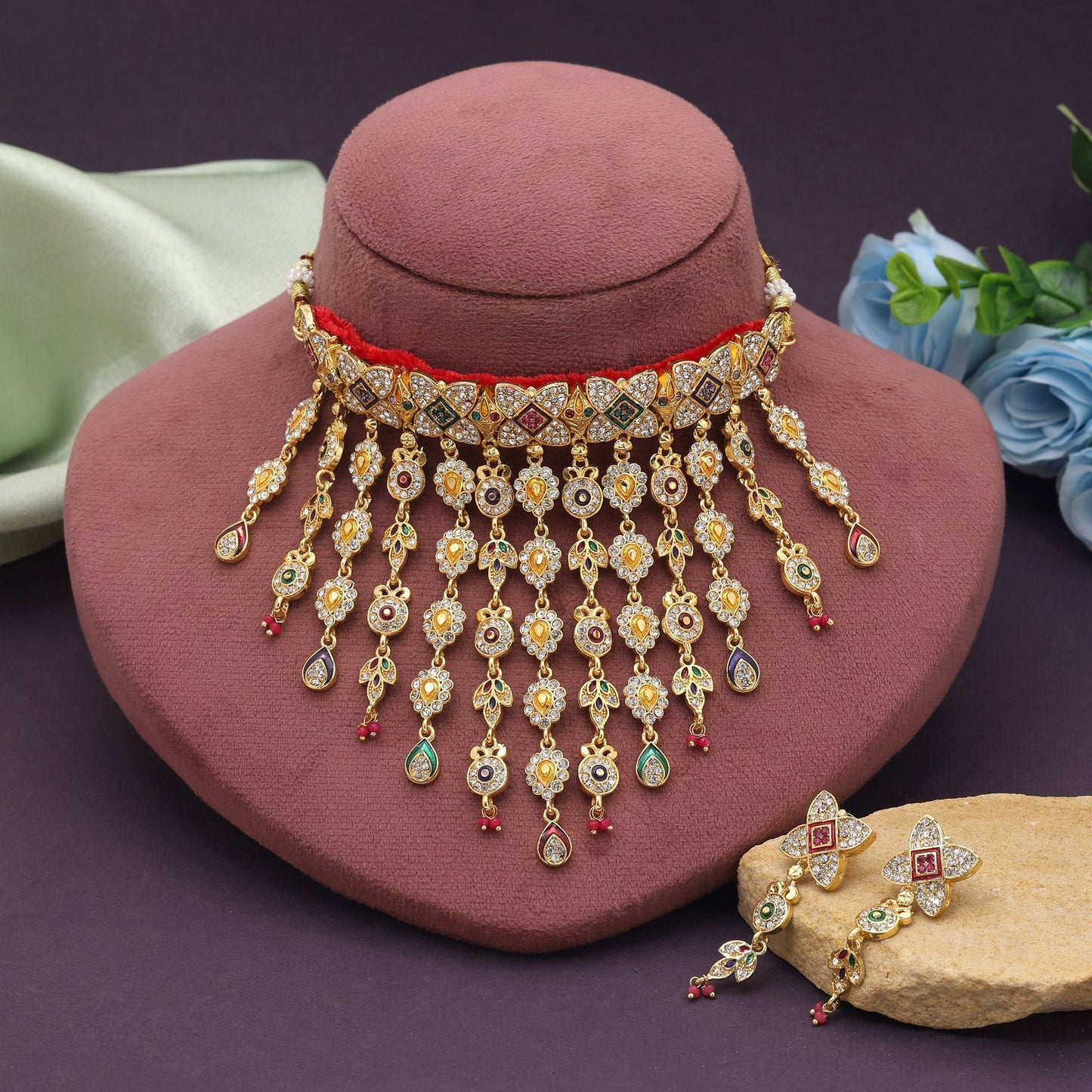 Multi Color Choker Rajputi Jewellery Rani Haar Featuring Vibrant Traditional Meenakari Work