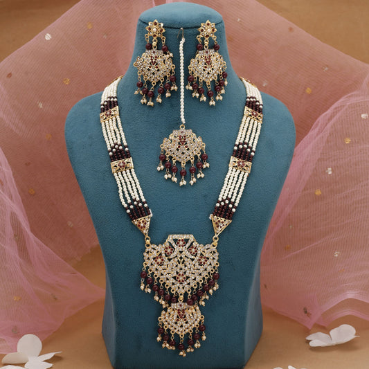 Maroon Color Rajputi Jewellery Rani Haar With Rich Cultural Finish
