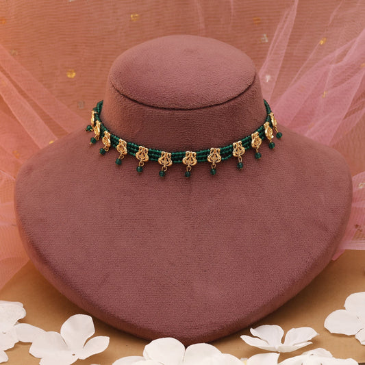 Green Color Choker Rajputi Jewellery Rani Haar With Royal Finish