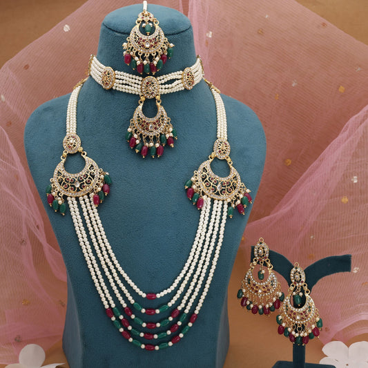 Rani & Green Color Rajputi Jewellery Rani Haar With Heritage Detailing