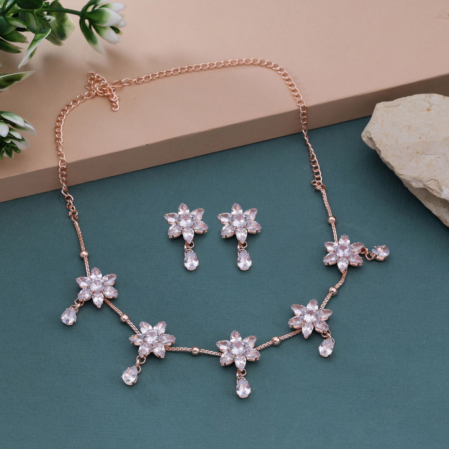 Stunning White Color Stone Necklace Set With Elegant Bridal Appeal