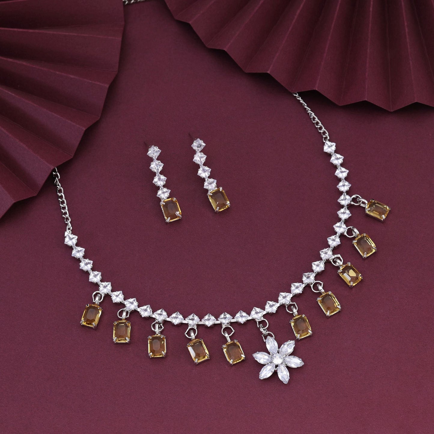 Classy Gold Color Stone Necklace Set For Bridal And Cultural Events